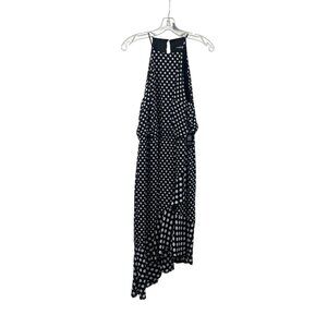 Express Polka Dot Halter Dress Asymmetric Ruffle Hem Black/White Size Large New